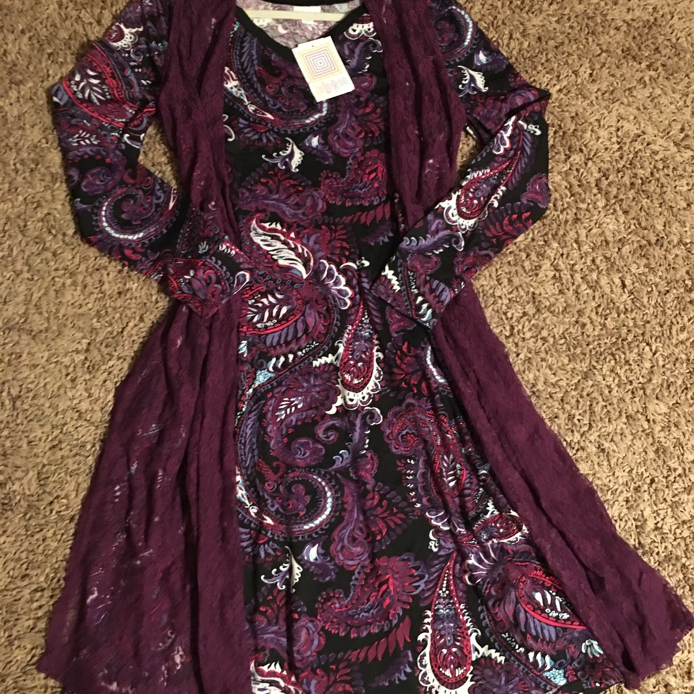 XL Emily and M Joy. Purple/black dress & lace vest